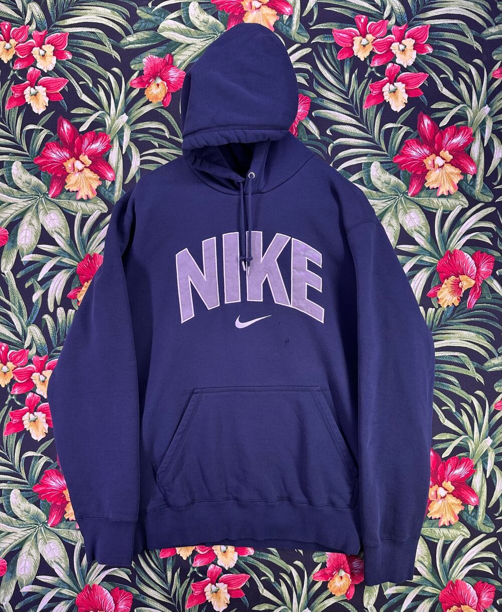 Nike Navy Hoodie Embroidered Letters Thick Hoodie Size XL